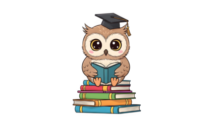 Graduated owl reading on stack of books illustration for 