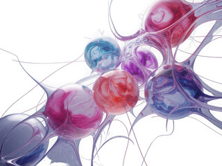 Abstract network of glowing spheres and filaments on