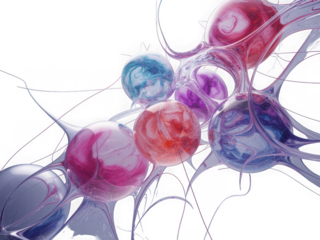 Abstract network of glowing spheres and filaments on