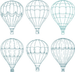 Obraz premium Set of hot air balloon outline illustration travel vector