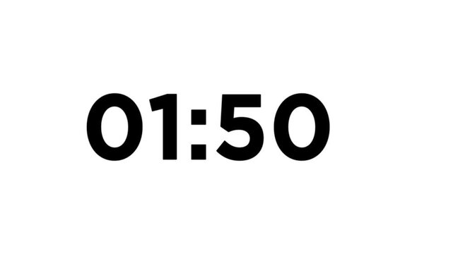 Countdown timer animation of 2 minutes on transparent background with alpha channels,
