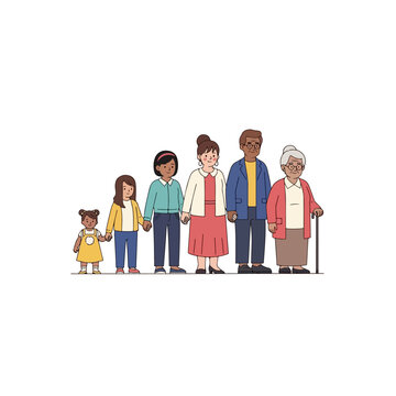Diverse Generations Standing Together Illustrating Lifespan and Family Bonds.