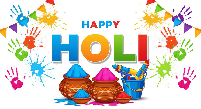 happy holi festival background design with abir, pichkari, color splash