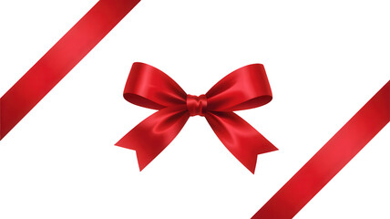 Red satin bow and ribbon elements festive decoration for gift wrapping isolated on white background for celebration design