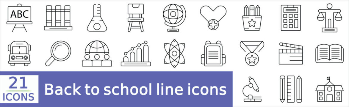  Back to school line editable icon set. Contain icons related to school, education,