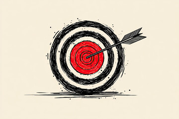 Continuous drawing of a single editable target line in the center with an arrow. Concept for the business of hitting the target