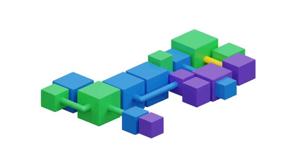 Abstract 3D rendering of interconnected colorful cubes forming a complex structure.