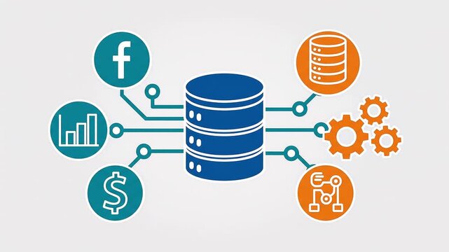 database for technology finance Flat 2D vector outline illustration animation