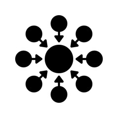 Centralized icon showing arrows pointing towards a central point, representing directional flow and connectivity in a symmetrical design.