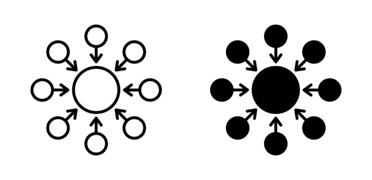 Centralized icon showing arrows pointing towards a central point, representing directional flow and connectivity in a symmetrical design.