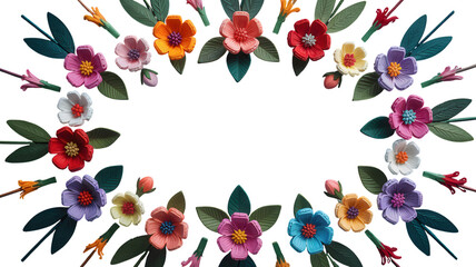 Colorful floral wreath with various flowers and leaves flat design illustration for spring celebration and greeting cards isolated on white background