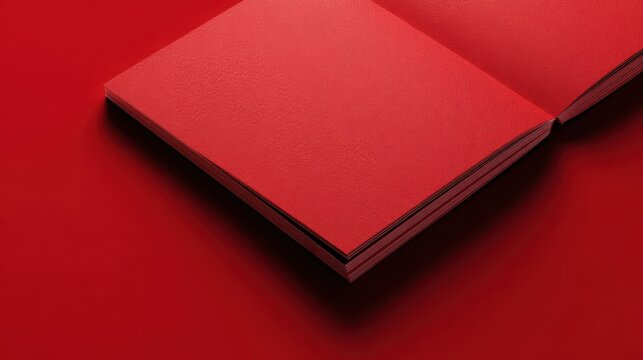 Stack of vibrant red textured paper stock or book covers resting on a matching surface