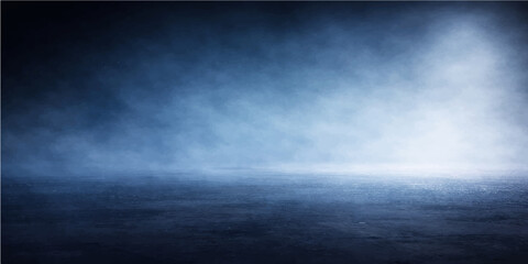 Obraz premium A dark blue grunge metal background blends with stormy clouds and misty ocean textures to create a moody night nature backdrop of smoke and deep space