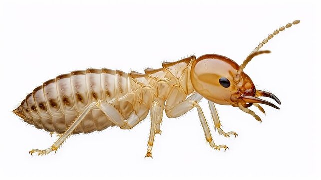 Closeup Macro Shot of a Termite Insect on a White Background.