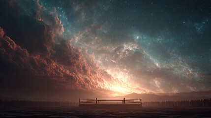 Beutiful of fight stage on the paradise , worm color tone , epic action fantasy background.