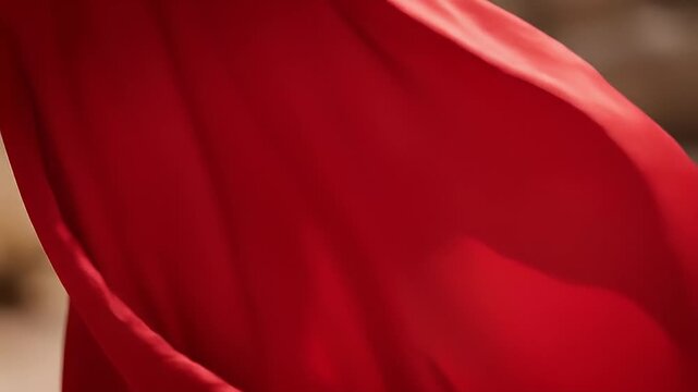 Closeup of flowing red fabric with soft lighting.