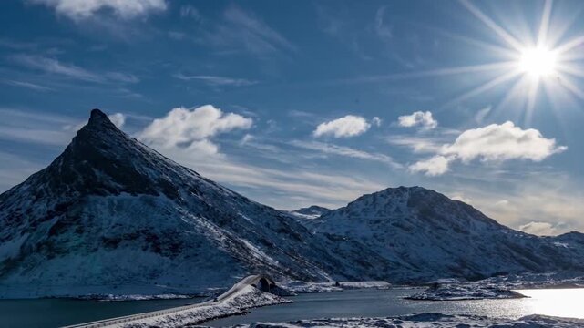 Beautiful Winter Time Lapse of Fredvang Bridge in Norway