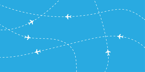 Modern airplane flight path background with abstract air travel route pattern vector illustration