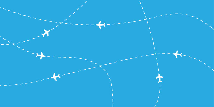 Modern airplane flight path background with abstract air travel route pattern vector illustration