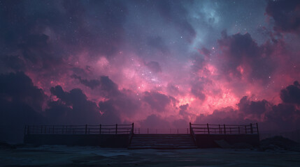 Silhouette , wide shot , boxing stage on the paradise pink color tone , fantasy action background.