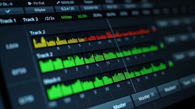 Digital Audio Workstation Screen Displaying Sound Waveforms and Levels.