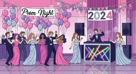 Teenagers dancing at prom night party.