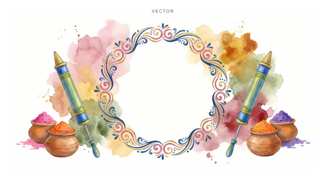 welcome holi festival colorful color splash and floral vintage logo and background. 
