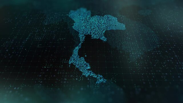 Thailand digital map animation stock footage. Showing innovation in tech, technology AI sector.