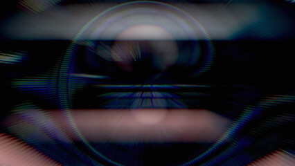 Digital glitch eye abstraction with circular lens distortion and chromatic aberration, ideal for sci-fi backgrounds, futuristic posters and tech visual effects © Adrenaloby