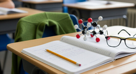 Classroom Learning Scene Featuring Chemistry Notes and Study Tools