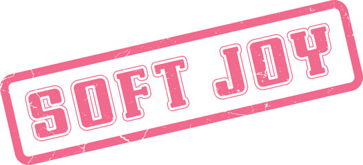A charming pink distressed stamp design features the uplifting phrase Soft Joy in a rectangular frame