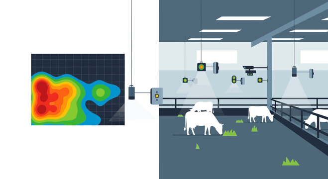 Thermal Imaging Camera Monitoring Cows in Barn.