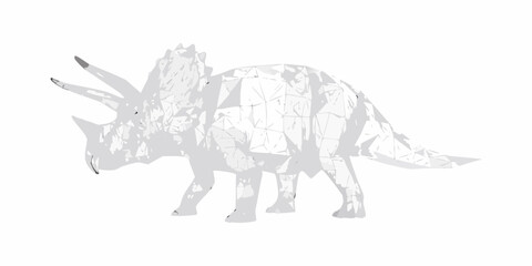 Geometric triceratops illustration a polygonal dinosaur rendered in shades of gray © Anik