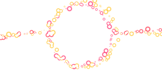A digital image featuring an abstract design with interconnected circles in shades of pink and yellow