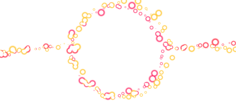 A digital image featuring an abstract design with interconnected circles in shades of pink and yellow - Powered by Adobe