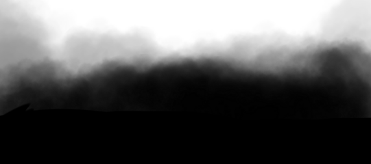 Thick, dark smoke billows across the image, overshadowing the lower portion. The smoke transitions