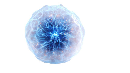 Glowing bioelectric cell structure with blue neural energy network futuristic medical science macro 3d illustration isolated on white background