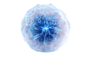 Glowing bioelectric cell structure with blue neural energy network futuristic medical science macro 3d illustration isolated on white background