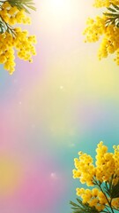 Vibrant floral background with yellow blooms and pastel rainbow sky