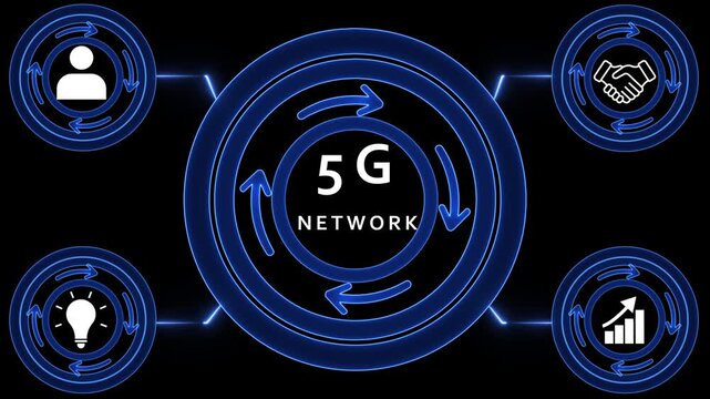 5G Network concept with interconnected icons and circular flow diagram 5G network fifth generation