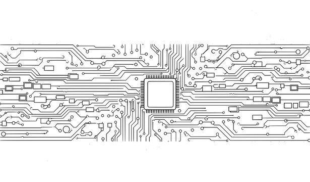 Flat microelectronics circuit board banner vector with modern digital technology texture