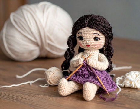 Puppe beim stricken