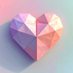 Origami paper heart shape with pastel gradient colors on soft pink background