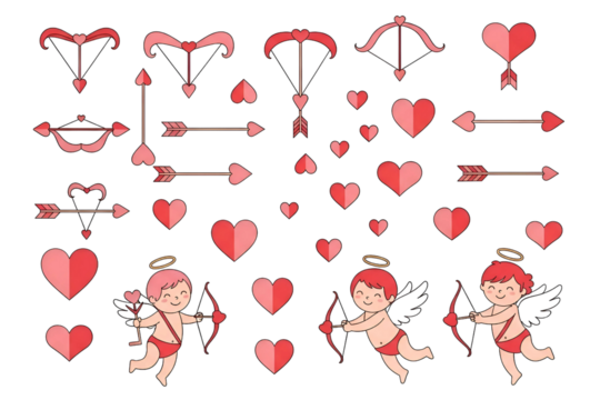 Valentine's day cupid and heart elements isolated on transparent background - Powered by Adobe