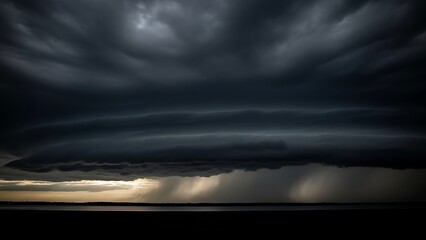 Obraz premium Dramatic stormy sky with dark clouds and sunset glow