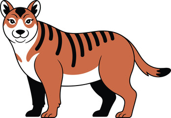 Obraz premium Cartoon tiger with black stripes standing on white background orange 1