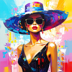 Fashion model in retro style hat and sunglasses 