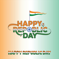 Indian Flag Republic Day Typography Design with Bold Text, Tricolor Color Gradient in Green Orange White Theme