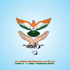 Happy Republic Day Indian Flag pigon style Design with Strong Typography, Bold Text Style and Tricolor Color Gradient
