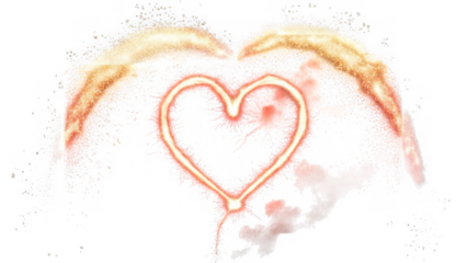 Illuminated heart with wings isolated on transparent background
